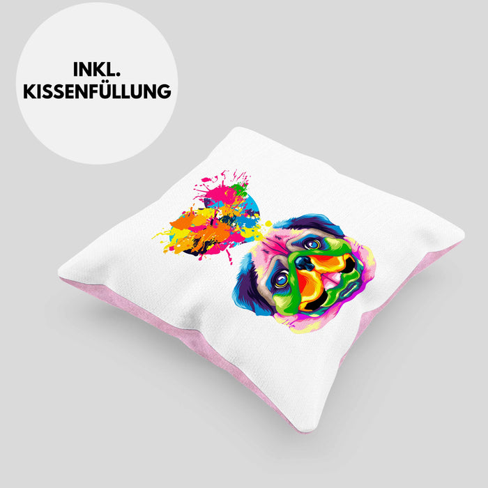 Mops Herz Farbe Besitzer Kissen mit Füllung 40x40 Geschenk Lustiger Spruch Geschenkidee Mops Liebhaber (Grau) Rosa Trendation