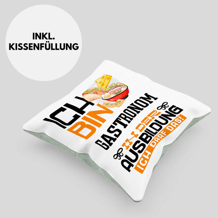 Gastronom Ausbildung Kissen mit Füllung 40x40 Geschenk Ich Bin Gastronom In Der Ausbildung Ich Darf Das Geschenkidee Spruch (Grau) Grün Trendation