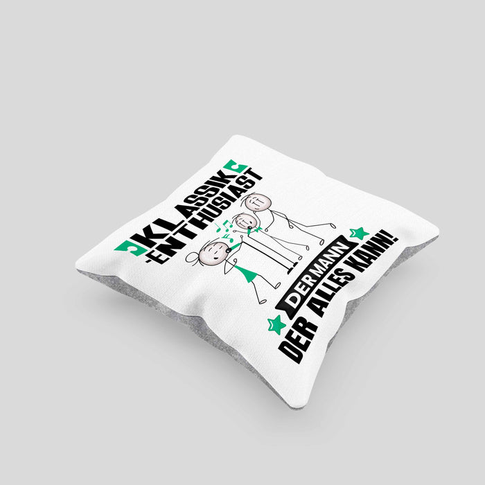 Klassik-Enthusiast Kissen mit Füllung 40x40 Geschenk für Klassik-Enthusiast Der Mann Der Alles Kann Geschenkidee zum Geburtstag (Grau) Grau Trendation