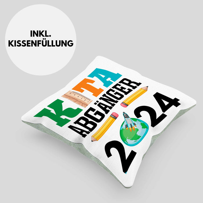 Einschulung Junge Mädchen Geschenk Schultüte Füllung Kissen mit Füllung 40x40 Schulstart 1. Schultag Schuleinführung Schulanfang Geschenkidee 2024 Schulkind (Grau) Grün Trendation