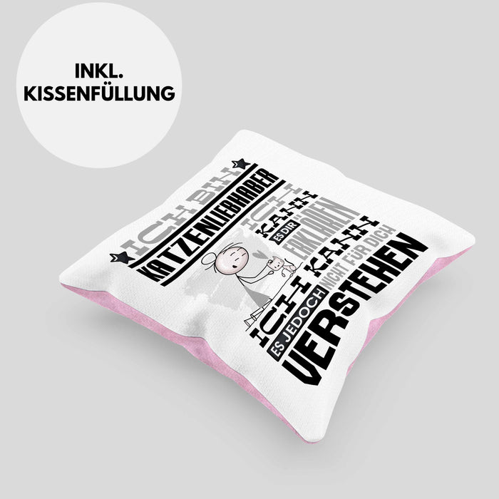Katzenliebhaber Geschenk Kaffee-Kissen mit Füllung 40x40 Geschenkidee für Katzenliebhaber Ich Bin Katzenliebhaber Ich Kann Es Dir Erklären Jedoch Nicht Für Dich Verstehen Spruch Lustig (Grau) Rosa Trendation