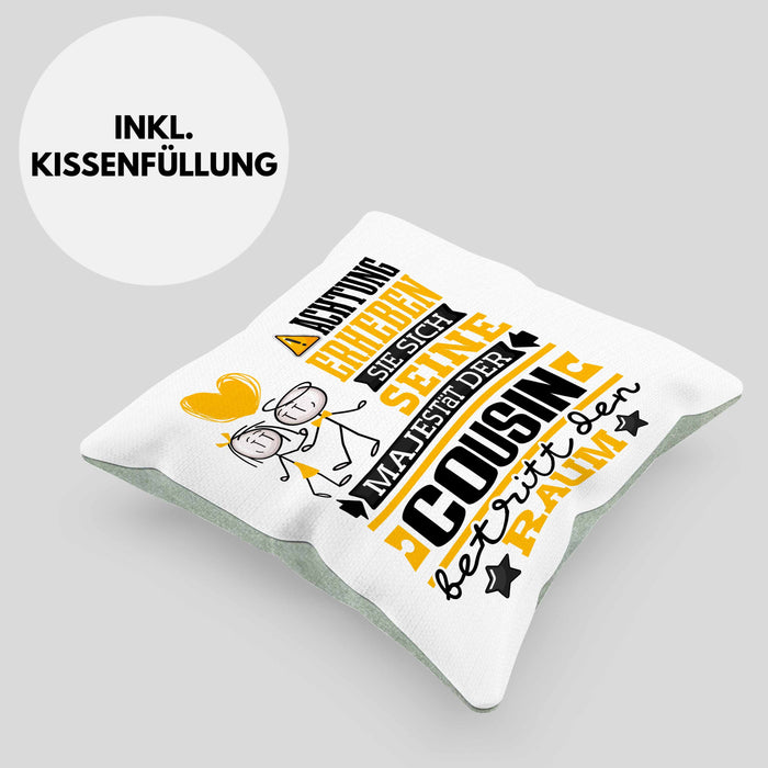 Cousin Geschenk Kissen mit Füllung 40x40 Lustiger Spruch Erheben Sie Sich Der Cousin Betritt den Raum (Grau) Grün Trendation