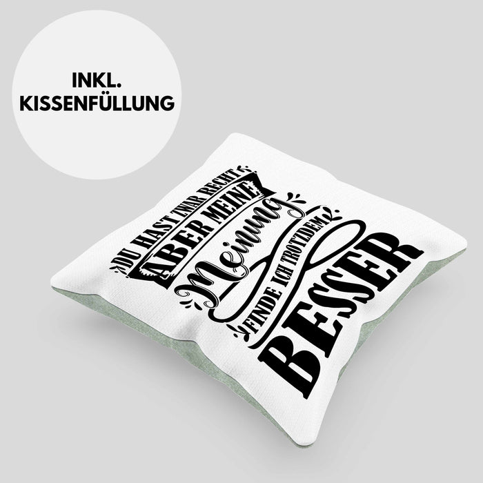 Du Hast Zwar Recht Aber Meine Meinung Finde Ich Trotzdem Besser Kissen mit Füllung 40x40 Geschenk Lustiger Spruch Häferl (Grau) Grün Trendation