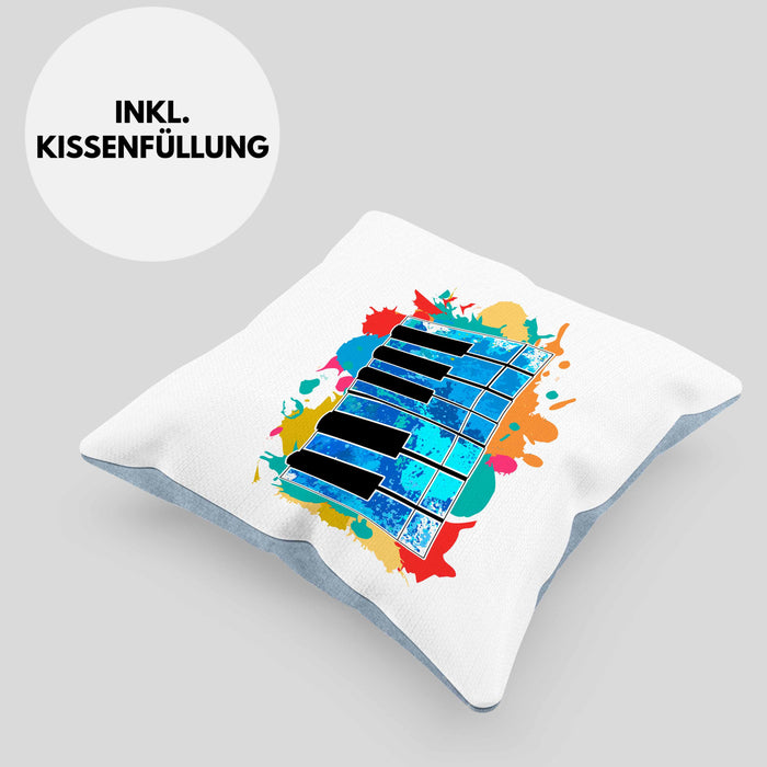 Keyboard Spieler Kissen mit Füllung 40x40 Geschenk für Keyboarder Musiker Band Geschenkidee Bunt (Grau) Blau Trendation