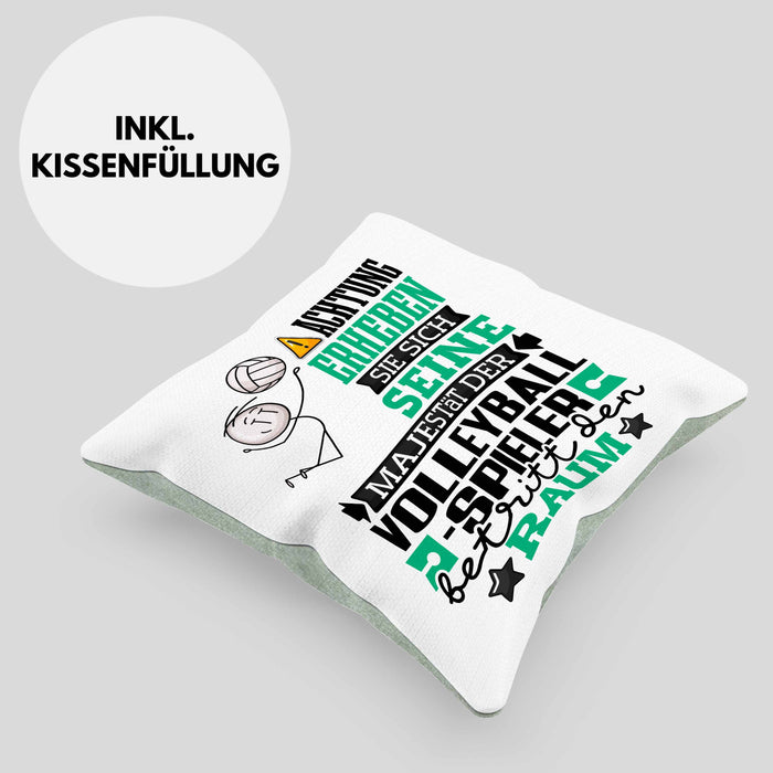 Volleyballspieler Geschenk Kissen mit Füllung 40x40 Lustiger Spruch Erheben Sie Sich Der Volleyballspieler Betritt den Raum (Grau) Grün Trendation