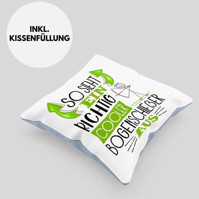 Bogenschießer Kissen mit Füllung 40x40 So Sieht Ein Richtig Cooler Bogenschießer Aus Geschenk Lustiger Spruch Geschenkidee (Grau) Blau Trendation