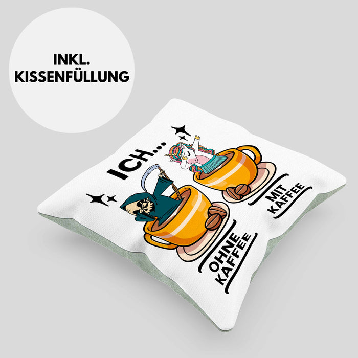 Lustige "Ich Ohne Kaffee Ich Mit Kaffee" Geschenk für KaffeeliebhaberKissen mit Füllung 40x40 (Grau) Grün Trendation