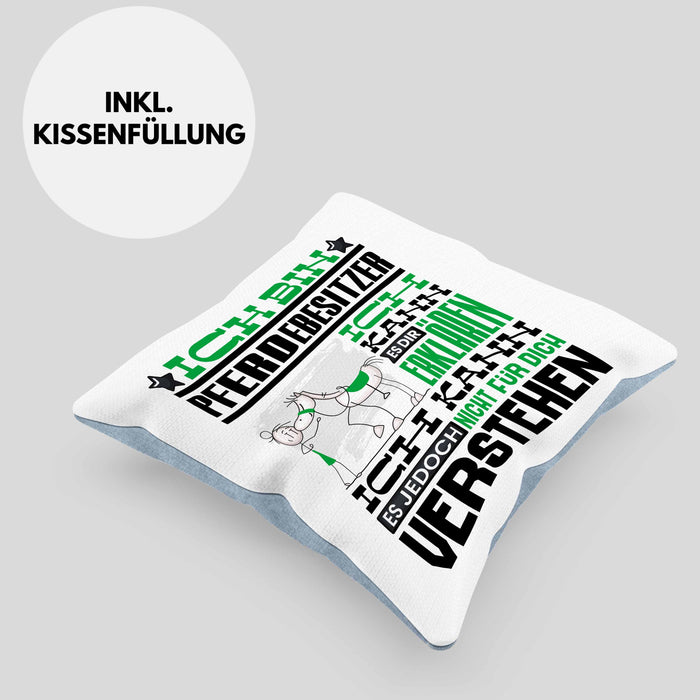 Pferdebesitzer Geschenk Kaffee-Kissen mit Füllung 40x40 Geschenkidee für Pferdebesitzer Ich Bin Pferdebesitzer Ich Kann Es Dir Erklären Jedoch Nicht Für Dich Verstehen Spruch Lustig (Grau) Blau Trendation