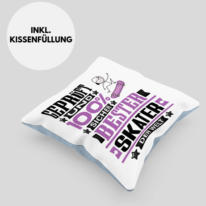 Skater Geschenk Lustiger Spruch für Skater Geschenkidee Bester Skater Der WeltKissen mit Füllung 40x40 (Grau) Blau Trendation