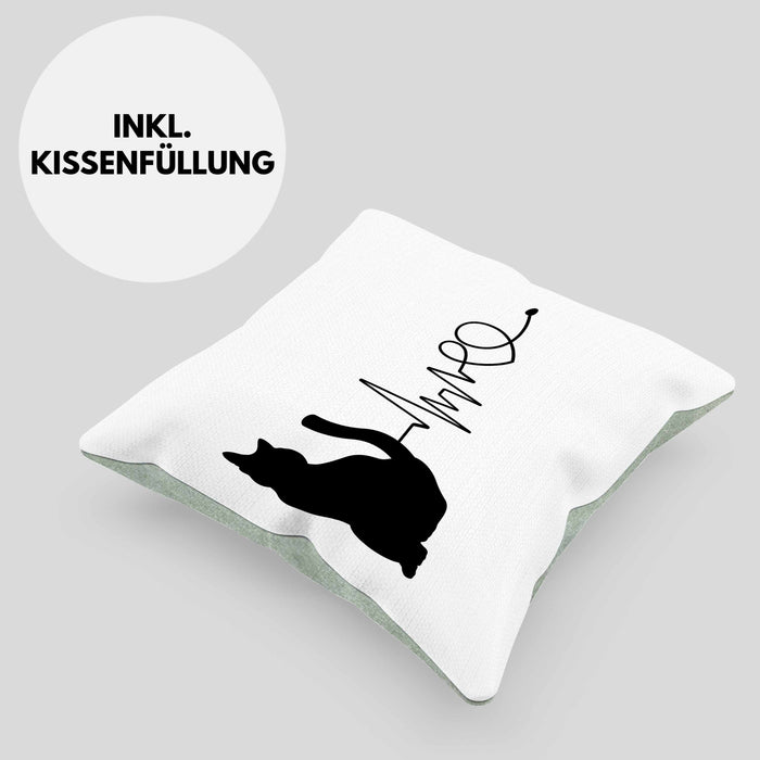 Katze Herzschlag Kissen mit Füllung 40x40 Geschenk für Katzenbesitzerin (Grau) Grün Trendation