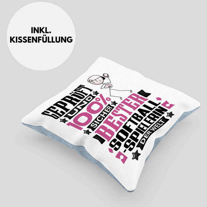 Softballspielerin Geschenk Lustiger Spruch für Softballspielerin Geschenkidee Bester Softballspielerin Der WeltKissen mit Füllung 40x40 (Grau) Blau Trendation