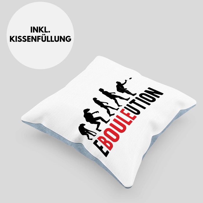 Boule Kissen mit Füllung 40x40 Geschenk Ebouleution Pétanque Boule-Spieler Geschenkidee Spruch (Grau) Blau Trendation