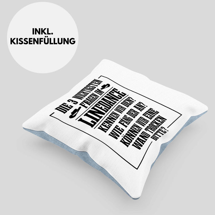 Linedance Geschenke Kissen mit Füllung 40x40 Geschenkidee Spruch Line Dance Frauen Sprüche Können Wir eine Wand Trocken (Grau) Blau Trendation
