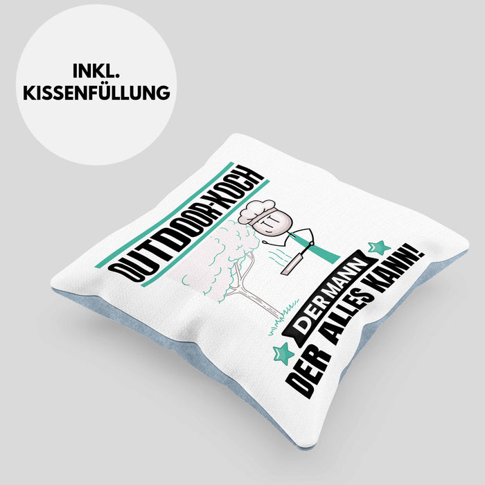 Outdoor-Koch Kissen mit Füllung 40x40 Geschenk für Outdoor-Koch Der Mann Der Alles Kann Geschenkidee zum Geburtstag (Grau) Blau Trendation