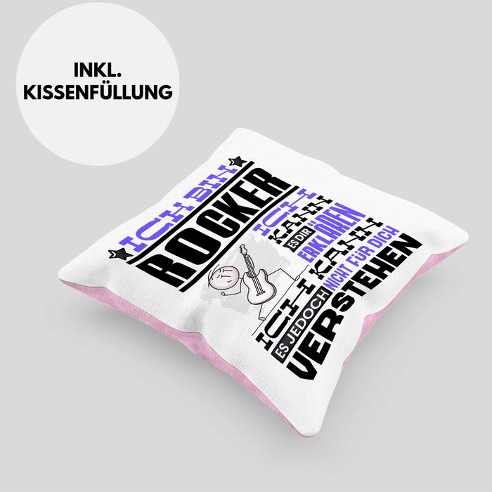 Rocker Geschenk Kaffee-Kissen mit Füllung 40x40 Geschenkidee für Rocker Ich Bin Rocker Ich Kann Es Dir Erklären Jedoch Nicht Für Dich Verstehen Spruch Lustig (Grau) Rosa Trendation