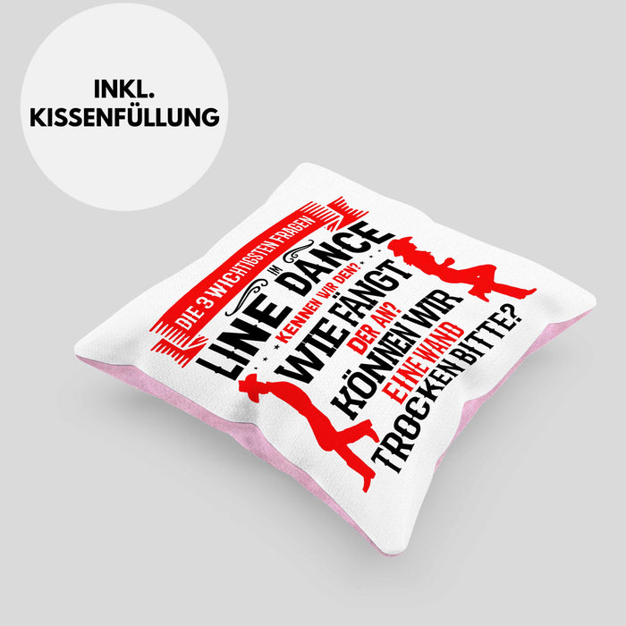 Line Dance Kissen mit Füllung 40x40 Geschenk Spruch Linedance KafffeeKissen mit Füllung 40x40 Sprüche (Grau) Rosa Trendation