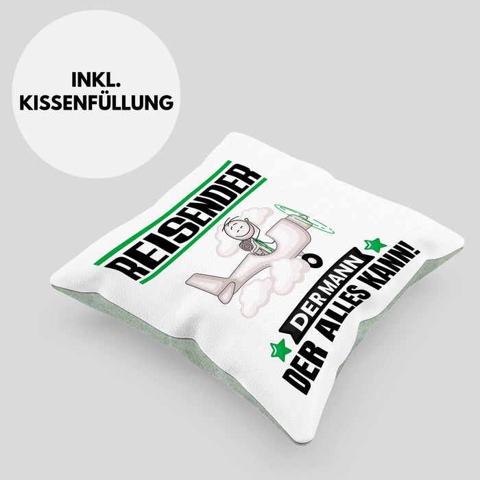 Reisender Kissen mit Füllung 40x40 Geschenk für Reisender Der Mann Der Alles Kann Geschenkidee zum Geburtstag (Grau) Grün Trendation