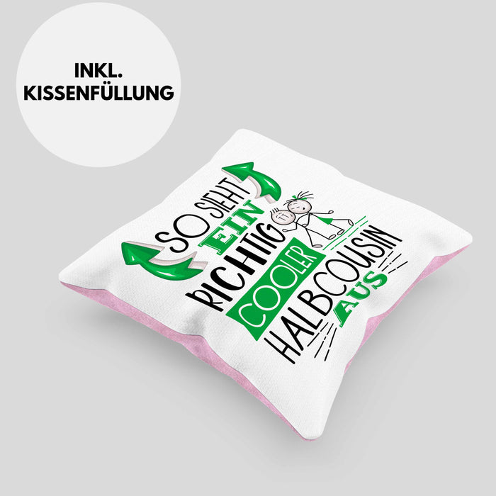 So Sieht Ein Richtig Cooler Halbcousin Aus Geschenk Kissen mit Füllung 40x40 Lustiger Spruch Geschenkidee (Grau) Rosa Trendation