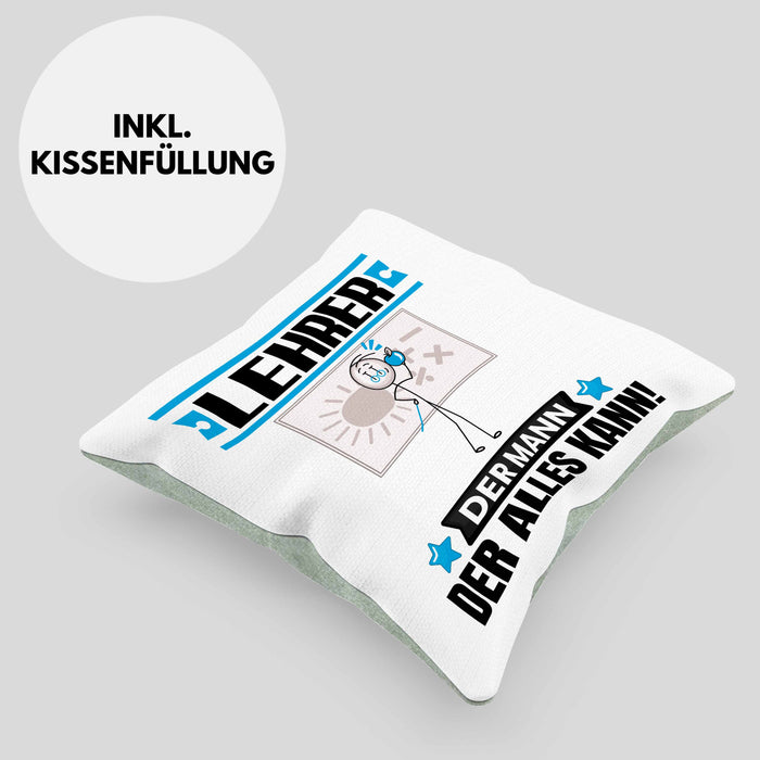 Lehrer Kissen mit Füllung 40x40 Geschenk für Lehrer Der Mann Der Alles Kann Geschenkidee zum Geburtstag (Grau) Grün Trendation