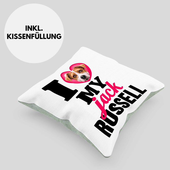 Jack Russell Besitzerin Kissen mit Füllung 40x40 Geschenk Lustiger Spruch Geschenkidee I Love My Jack Russell (Grau) Grün Trendation