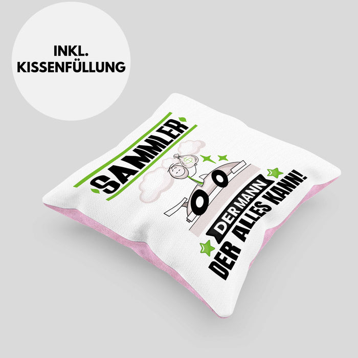 Sammler Kissen mit Füllung 40x40 Geschenk für Sammler Der Mann Der Alles Kann Geschenkidee zum Geburtstag (Grau) Rosa Trendation