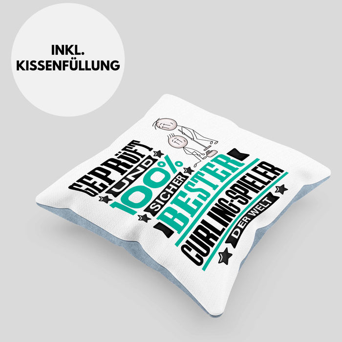 Curling-Spieler Geschenk Lustiger Spruch für Curling-Spieler Geschenkidee Bester Curling-Spieler Der WeltKissen mit Füllung 40x40 (Grau) Blau Trendation