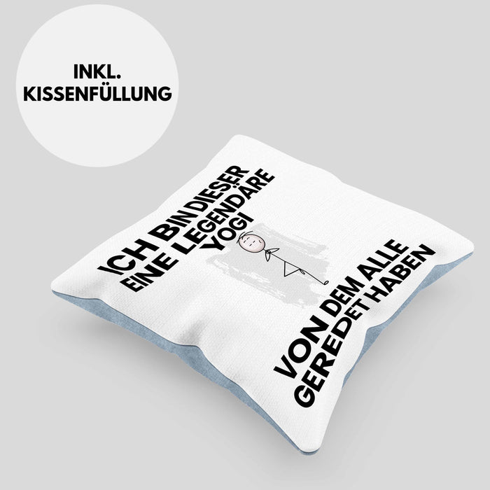 Yogi Geschenk Kissen mit Füllung 40x40 Lustige Geschenkidee Geburtstag für Yogi Ich Bin Dieser Legendäre Yogi Von Dem Alle Geredet Haben (Grau) Blau Trendation