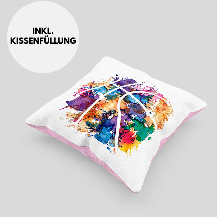 Basketball Kissen mit Füllung 40x40 Geschenk für Basketballspieler Basketball Trainer Coach (Grau) Rosa Trendation