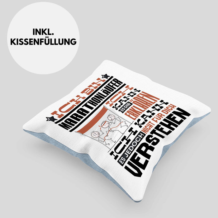 Marathonläufer Geschenk Kaffee-Kissen mit Füllung 40x40 Geschenkidee für Marathonläufer Ich Bin Marathonläufer Ich Kann Es Dir Erklären Jedoch Nicht Für Dich Verstehen Spruch Lustig (Grau) Blau Trendation