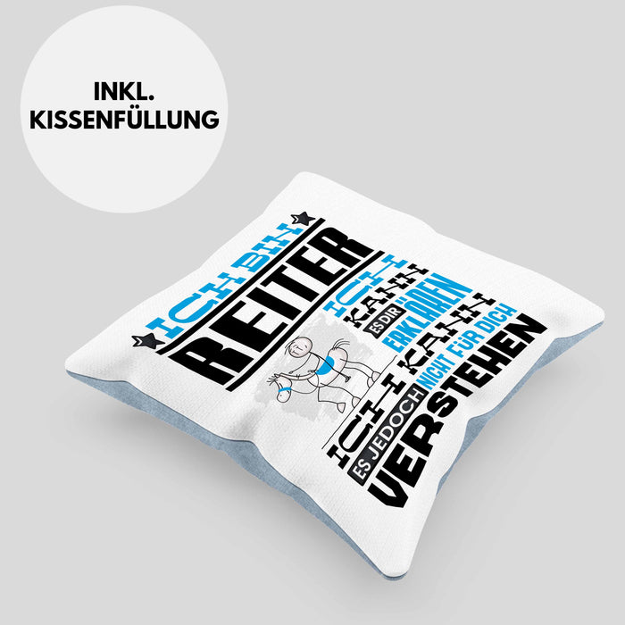 Reiter Geschenk Kaffee-Kissen mit Füllung 40x40 Geschenkidee für Reiter Ich Bin Reiter Ich Kann Es Dir Erklären Jedoch Nicht Für Dich Verstehen Spruch Lustig (Grau) Blau Trendation