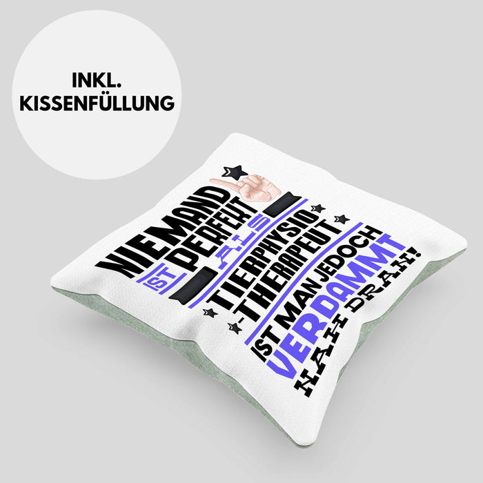Tierphysiotherapeut Geschenk Kissen mit Füllung 40x40 Lustige Geschenkidee für Tierphysiotherapeut Geburtstag Niemand Ist Perfekt Aber Als Tierphysiotherapeut Ist Man Nah Dran (Grau) Grün Trendation