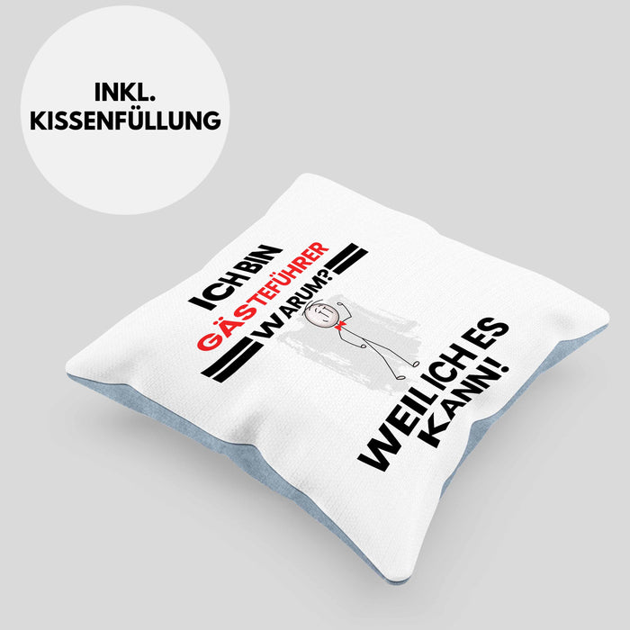 Gästeführer Geschenk Kissen mit Füllung 40x40 Lustiger Spruch Ich Bin Gästeführer Warum Weil Ich Es Kann Geschenkidee Bester Gästeführer Geburtstag (Grau) Blau Trendation