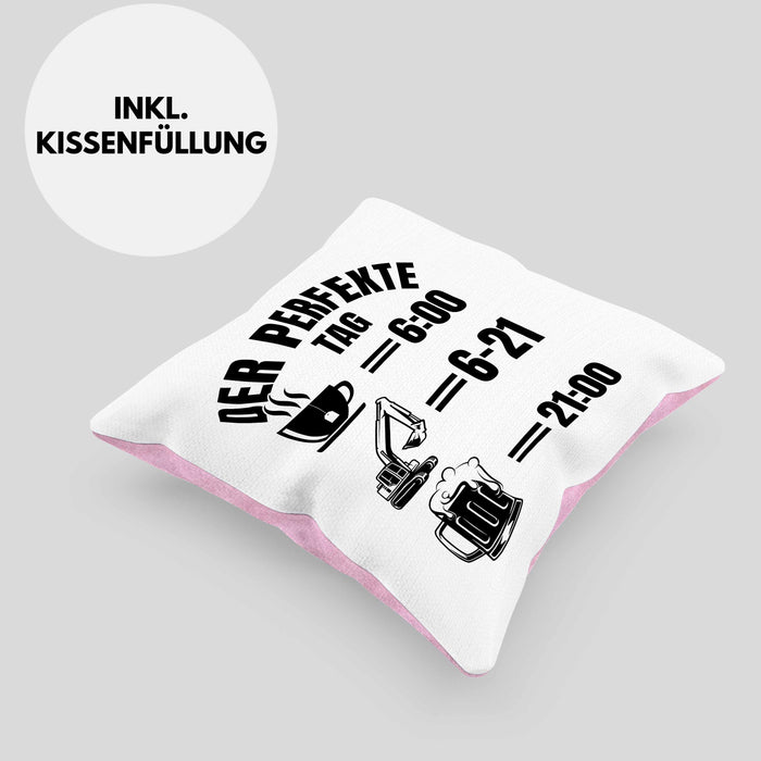 Baustelle Kissen mit Füllung 40x40 Geschenk Der Perfekte Tag Bauarbeiter Geschenkidee für Männer Baggerfahrer Bagger Baggerführer (Grau) Rosa Trendation