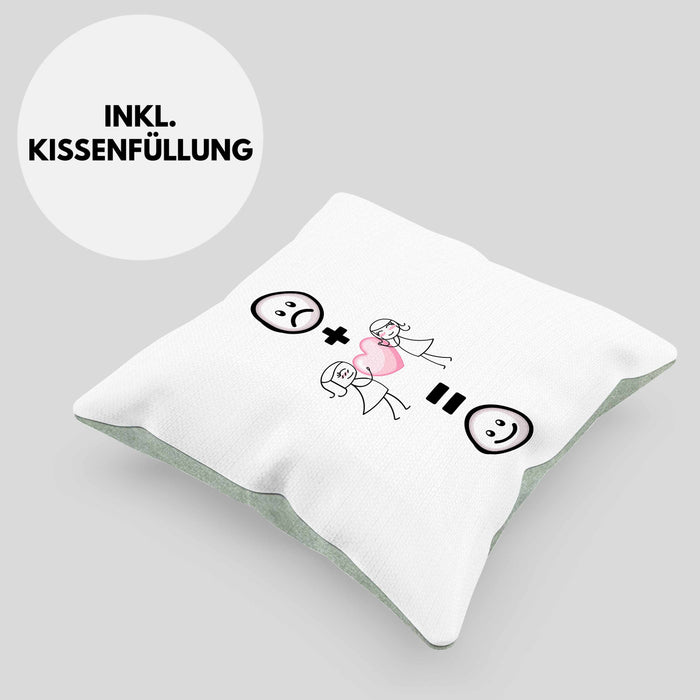 Beste Freundin Lesbisch Kissen mit Füllung 40x40 Geschenk für BFF Beste Freundinnen Lustige Geschenkidee :( + Beste Freundin Lesbisch = :) Geburtstag (Grau) Grün Trendation