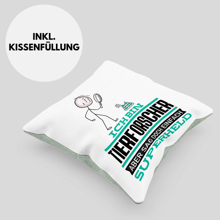 Tierforscher Geschenk Kissen mit Füllung 40x40 Ich Bin Tierforscher Aber Sag Doch Einfach Superheld Lustige Geschenkdiee für Tierforscher (Grau) Grün Trendation