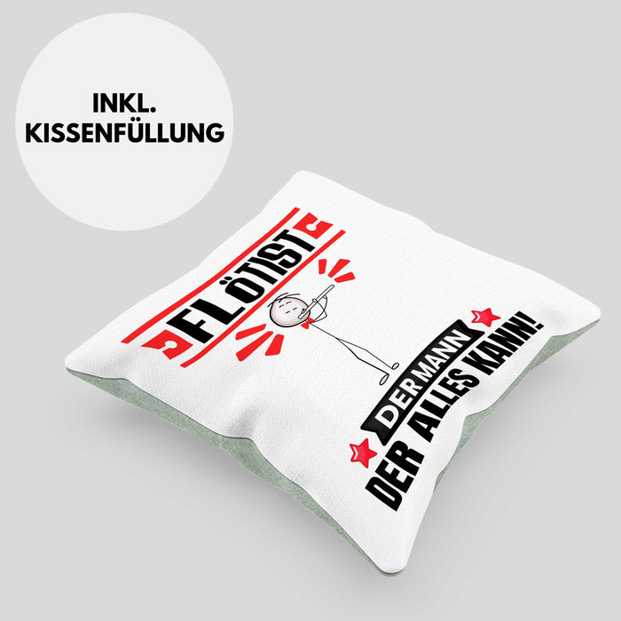 Flötist Kissen mit Füllung 40x40 Geschenk für Flötist Der Mann Der Alles Kann Geschenkidee zum Geburtstag (Grau) Grün Trendation