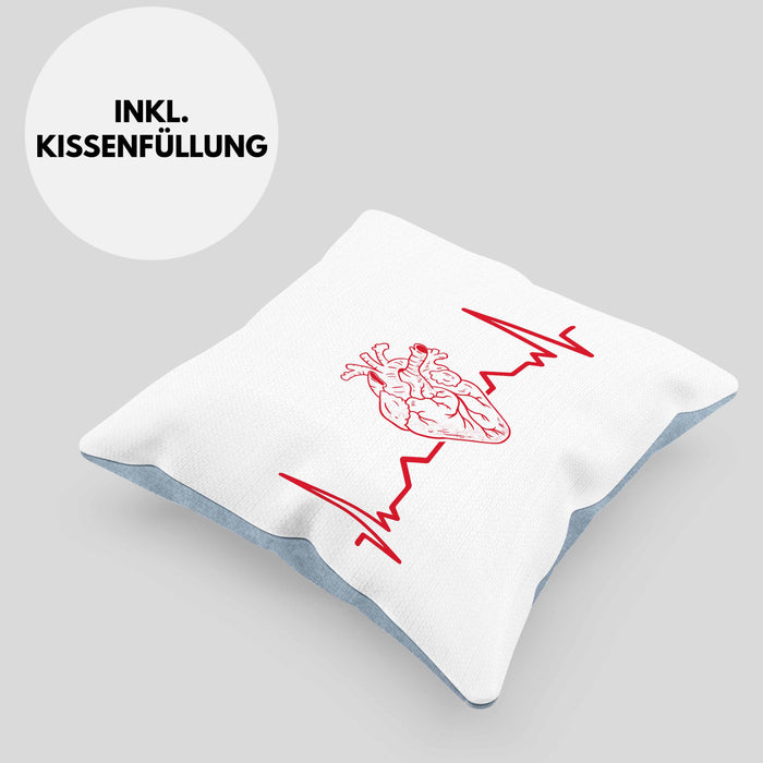 Kardiologe Geschenk Kissen mit Füllung 40x40 Herzschlag Ekg Herz Kardiologie (Grau) Blau Trendation