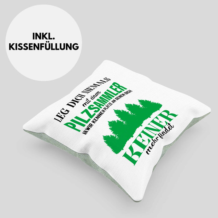 Pilzsammler Geschenk Kissen mit Füllung 40x40 Pilze Sammeln Geschenkidee Pilzsucher Pilzliebhaber Lustig (Grau) Grün Trendation