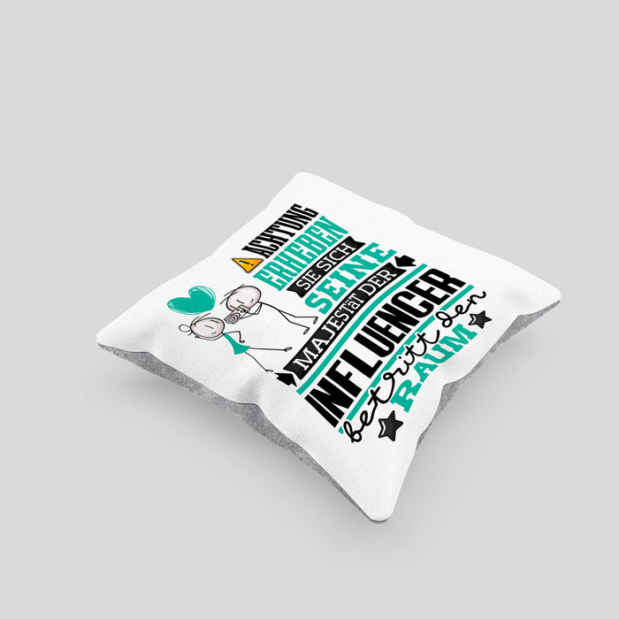 Influencer Geschenk Kissen mit Füllung 40x40 Lustiger Spruch Erheben Sie Sich Der Influencer Betritt den Raum (Grau) Grau Trendation