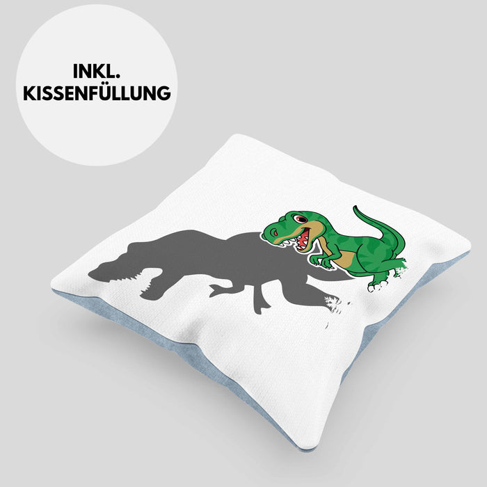 T-Rex Kissen mit Füllung 40x40 Geschenk Schatten Dinosaurier-Liebhaber Geschenkidee Jungs Geburtstag (Grau) Blau Trendation
