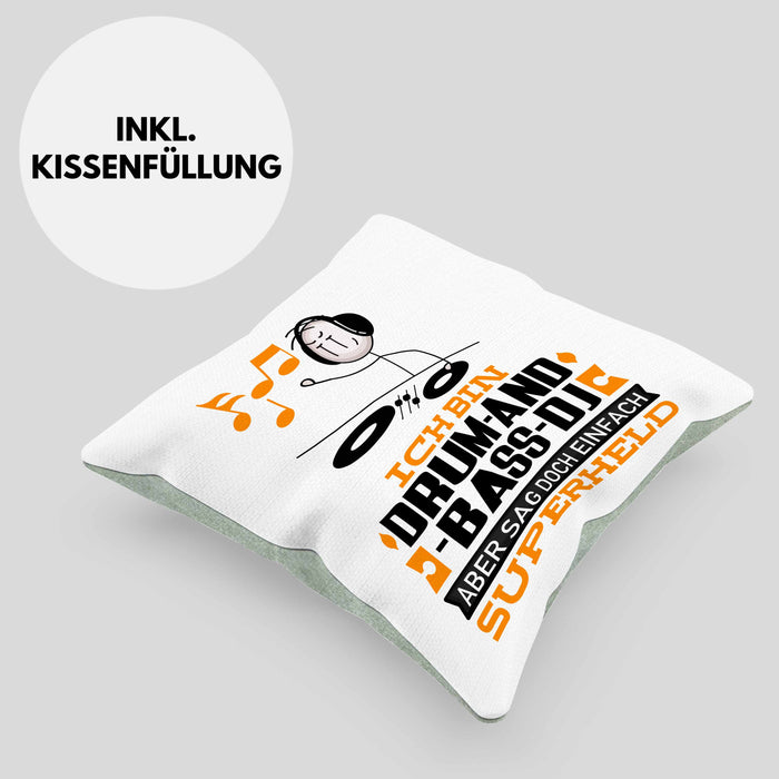 Drum-and-Bass-DJ Geschenk Kissen mit Füllung 40x40 Ich Bin Drum-and-Bass-DJ Aber Sag Doch Einfach Superheld Lustige Geschenkdiee für Drum-and-Bass-DJ (Grau) Grün Trendation