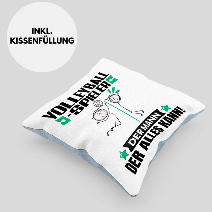 Volleyballspieler Kissen mit Füllung 40x40 Geschenk für Volleyballspieler Der Mann Der Alles Kann Geschenkidee zum Geburtstag (Grau) Blau Trendation