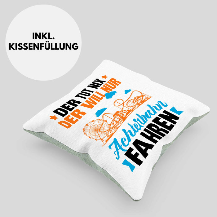 Achterbahn Kissen mit Füllung 40x40 Geschenk Der Tut Nix Der Will Nur Achterbahn Fahren Geschenkidee Erlebnispark (Grau) Grün Trendation