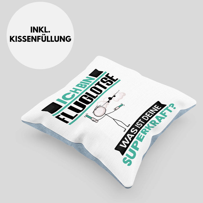 Fluglotse Kissen mit Füllung 40x40 Geschenk für Fluglotse Geburtstag Lustiger Spruch Was Ist Deine Superkraft (Grau) Blau Trendation
