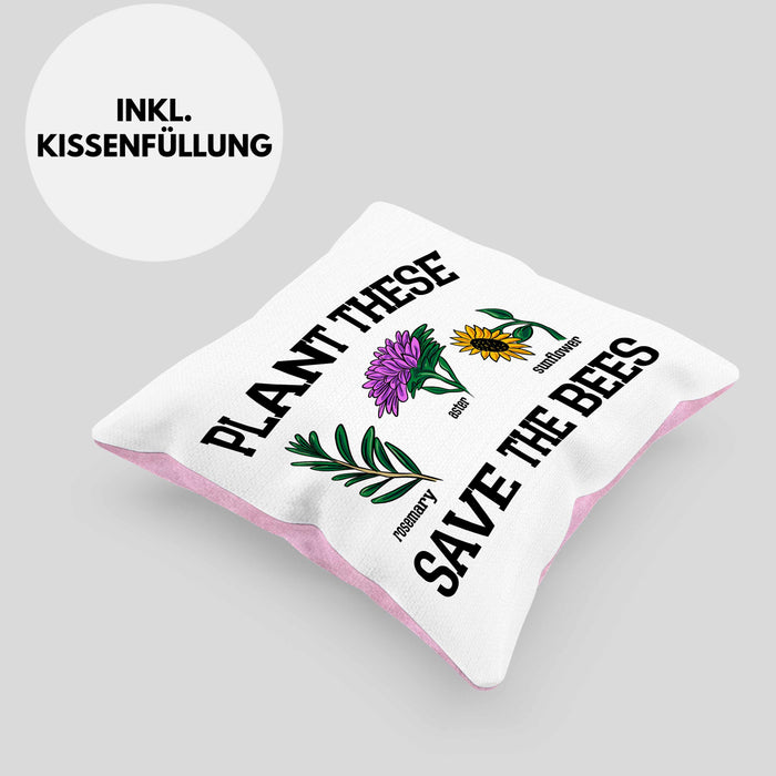 Lustige Kissen mit Füllung 40x40 für Bienenliebhaber Plant These Save The Bees Geschenk (Grau) Rosa Trendation