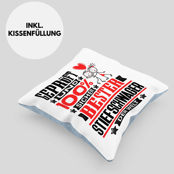 Stiefschwager Geschenk Lustiger Spruch für Stiefschwager Geschenkidee Bester Stiefschwager Der WeltKissen mit Füllung 40x40 (Grau) Blau Trendation