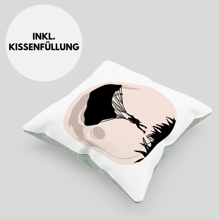 Lustige Kissen mit Füllung 40x40 für Paragliding- und Fallschirmspringer Geschenk Abenteurer (Grau) Grün Trendation