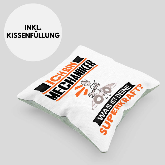 Mechaniker Kissen mit Füllung 40x40 Geschenk für Mechaniker Geburtstag Lustiger Spruch Was Ist Deine Superkraft (Grau) Grün Trendation