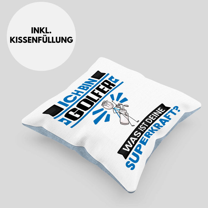 Golfer Kissen mit Füllung 40x40 Geschenk für Golfer Geburtstag Lustiger Spruch Was Ist Deine Superkraft (Grau) Blau Trendation