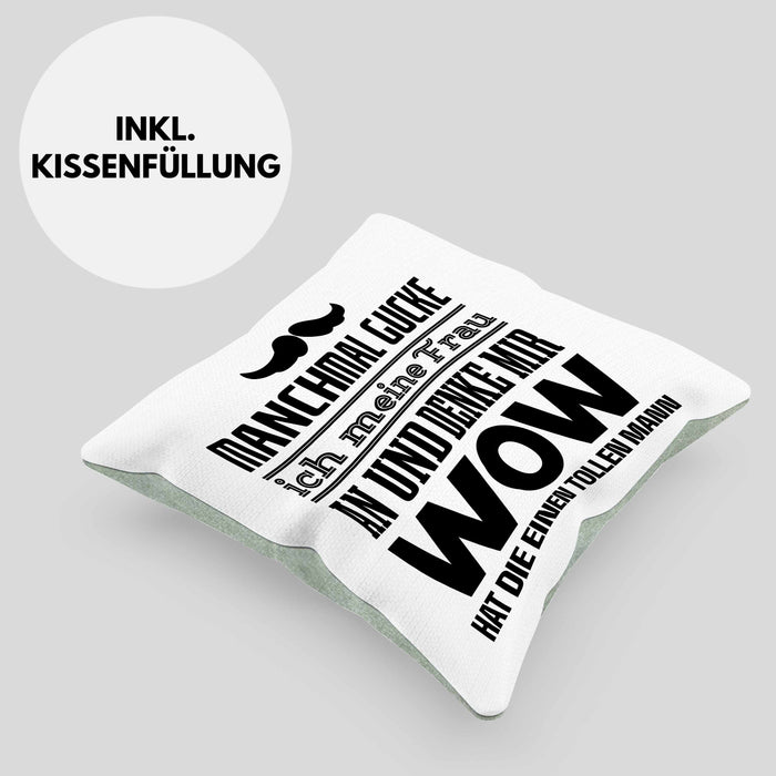 Ehefrau Ehemann Kissen mit Füllung 40x40 mit Spruch Lustiges Geschenk Frau Männer Toller Mann (Grau) Grün Trendation